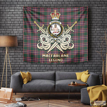 MacFarlane Hunting Modern Tartan Tapestry with Clan Crest and the Golden Sword of Courageous Legacy