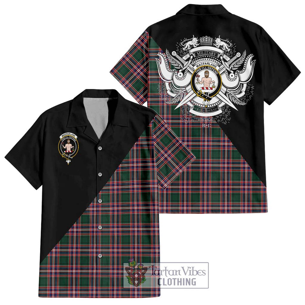 MacFarlane Hunting Modern Tartan Short Sleeve Button Shirt with Family Crest and Military Logo Style Kid - Tartanvibesclothing Shop