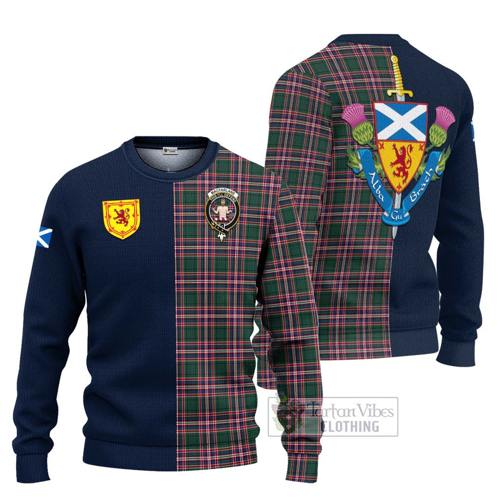 Tartan Vibes Clothing MacFarlane Hunting Modern Tartan Knitted Sweater with Scottish Lion Royal Arm Half Style