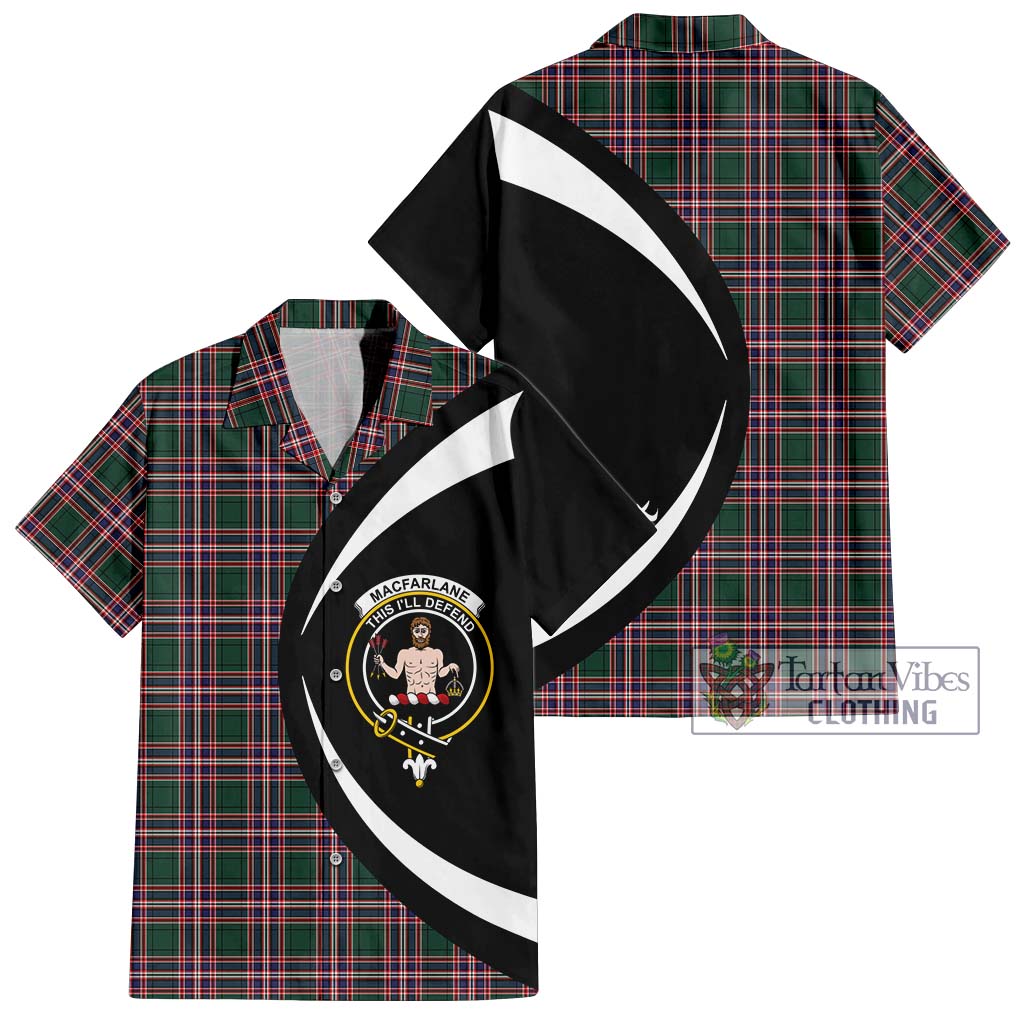 MacFarlane Hunting Modern Tartan Short Sleeve Button Up with Family Crest Circle Style Kid - Tartan Vibes Clothing