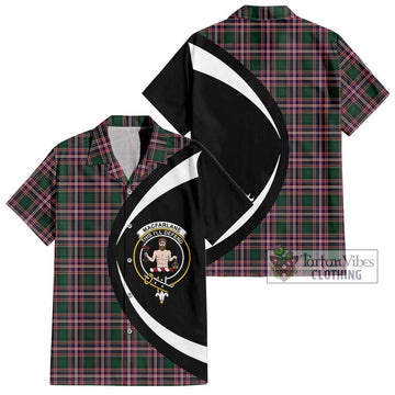 MacFarlane Hunting Modern Tartan Short Sleeve Button Up with Family Crest Circle Style