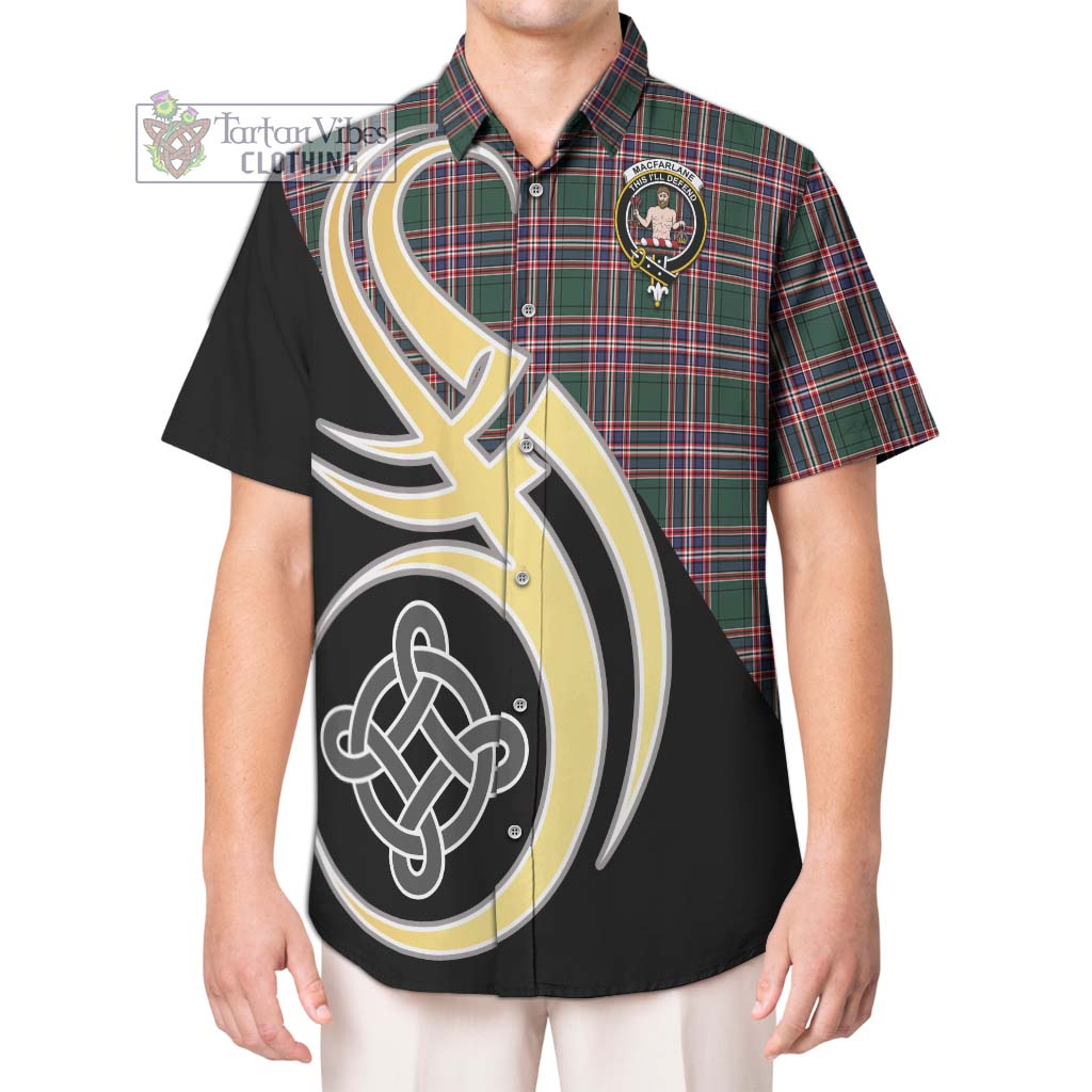 MacFarlane Hunting Modern Tartan Short Sleeve Button Shirt with Family Crest and Celtic Symbol Style Kid - Tartan Vibes Clothing