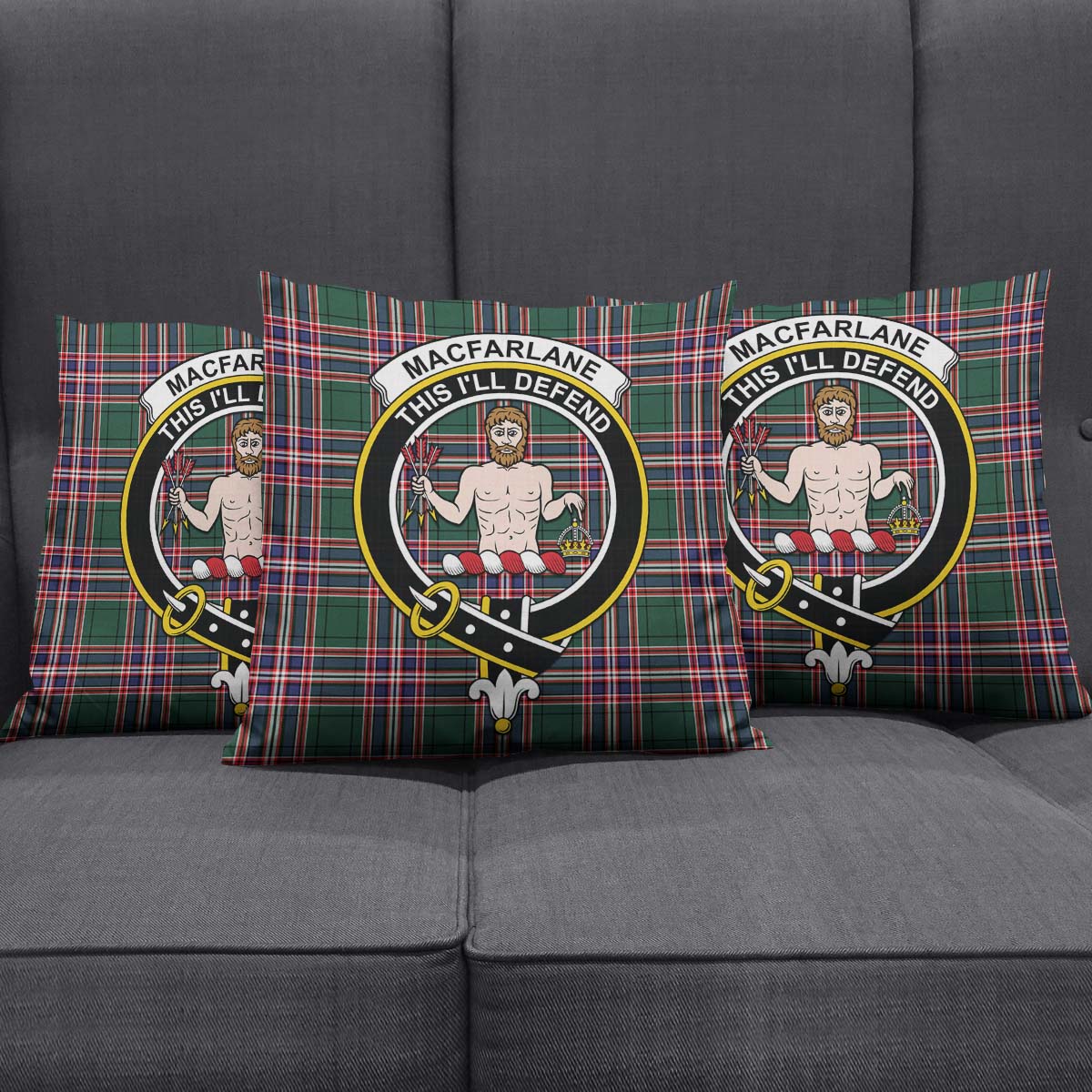 MacFarlane Hunting Modern Tartan Pillow Cover with Family Crest Square Pillow Cover - Tartanvibesclothing