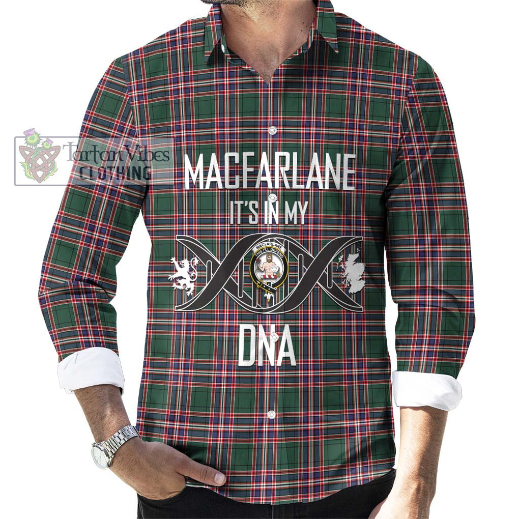 MacFarlane Hunting Modern Tartan Long Sleeve Button Shirt with Family Crest DNA In Me Style Men's Shirt S - Tartanvibesclothing Shop