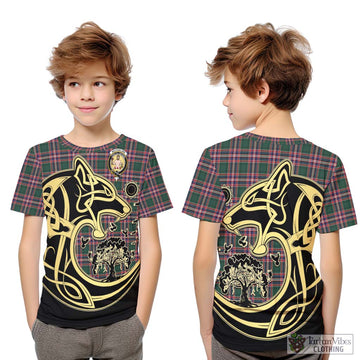MacFarlane Hunting Modern Tartan Kid T-Shirt with Family Crest Celtic Wolf Style