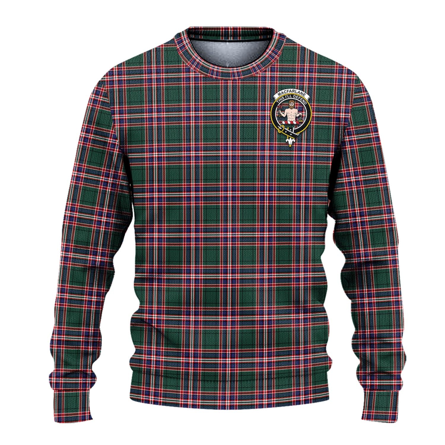 MacFarlane Hunting Modern Tartan Knitted Sweater with Family Crest - Tartanvibesclothing