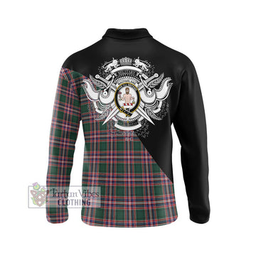 MacFarlane Hunting Modern Tartan Long Sleeve Polo Shirt with Family Crest and Military Logo Style