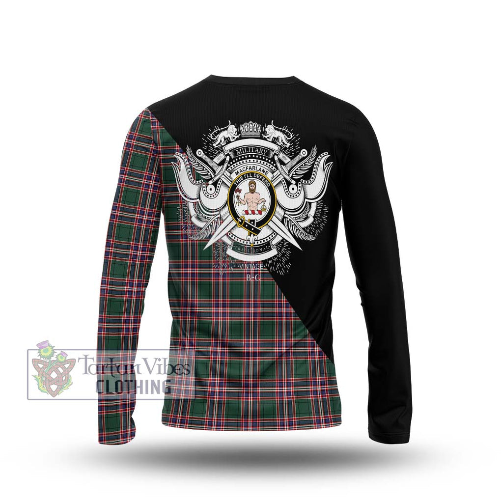 MacFarlane Hunting Modern Tartan Long Sleeve T-Shirt with Family Crest and Military Logo Style - Tartanvibesclothing Shop