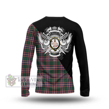 MacFarlane Hunting Modern Tartan Long Sleeve T-Shirt with Family Crest and Military Logo Style