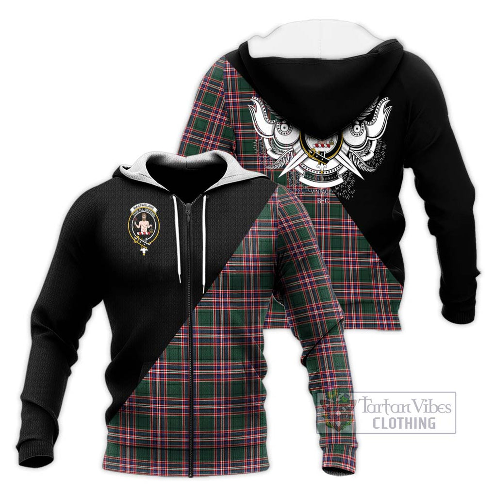 MacFarlane Hunting Modern Tartan Knitted Hoodie with Family Crest and Military Logo Style Unisex Knitted Zip Hoodie - Tartanvibesclothing Shop