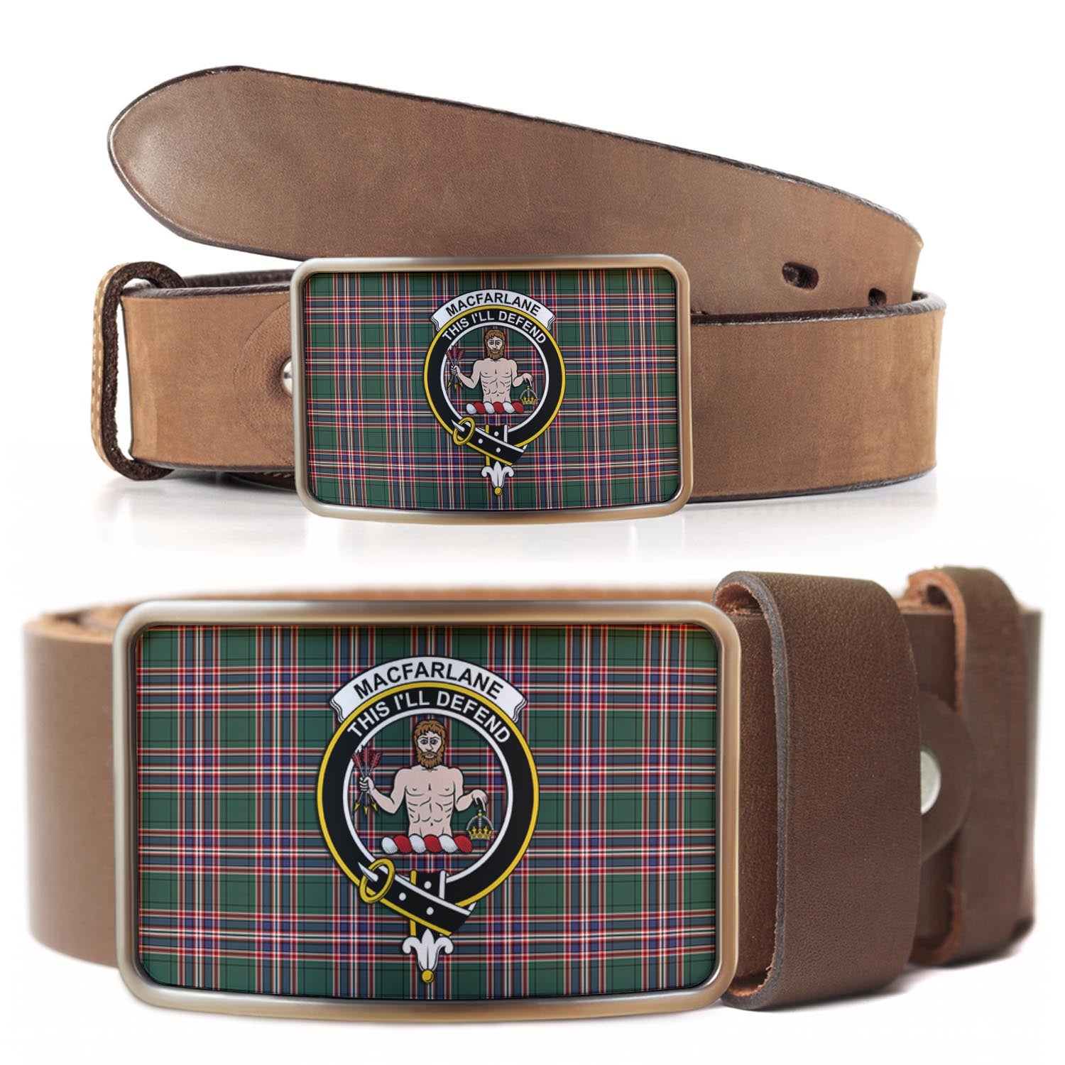 MacFarlane Hunting Modern Tartan Belt Buckles with Family Crest - Tartanvibesclothing