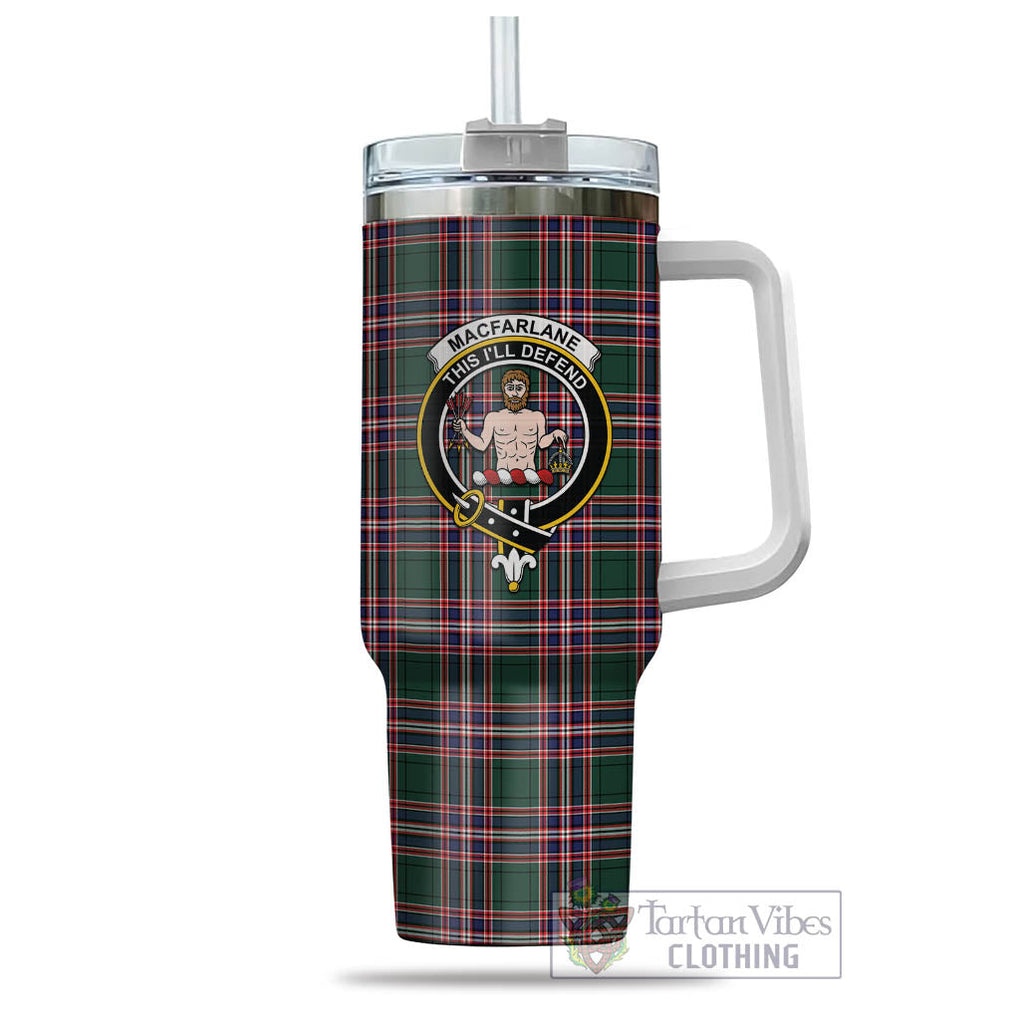 Tartan Vibes Clothing MacFarlane Hunting Modern Tartan and Family Crest Tumbler with Handle