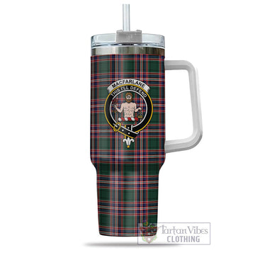 MacFarlane Hunting Modern Tartan and Family Crest Tumbler with Handle