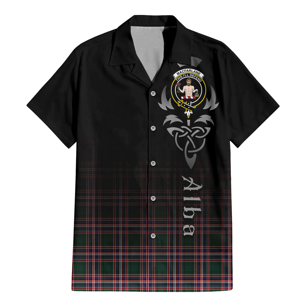 Tartan Vibes Clothing MacFarlane Hunting Modern Tartan Short Sleeve Button Up Featuring Alba Gu Brath Family Crest Celtic Inspired
