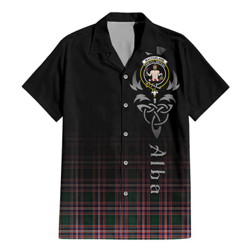 MacFarlane Hunting Modern Tartan Short Sleeve Button Up Featuring Alba Gu Brath Family Crest Celtic Inspired
