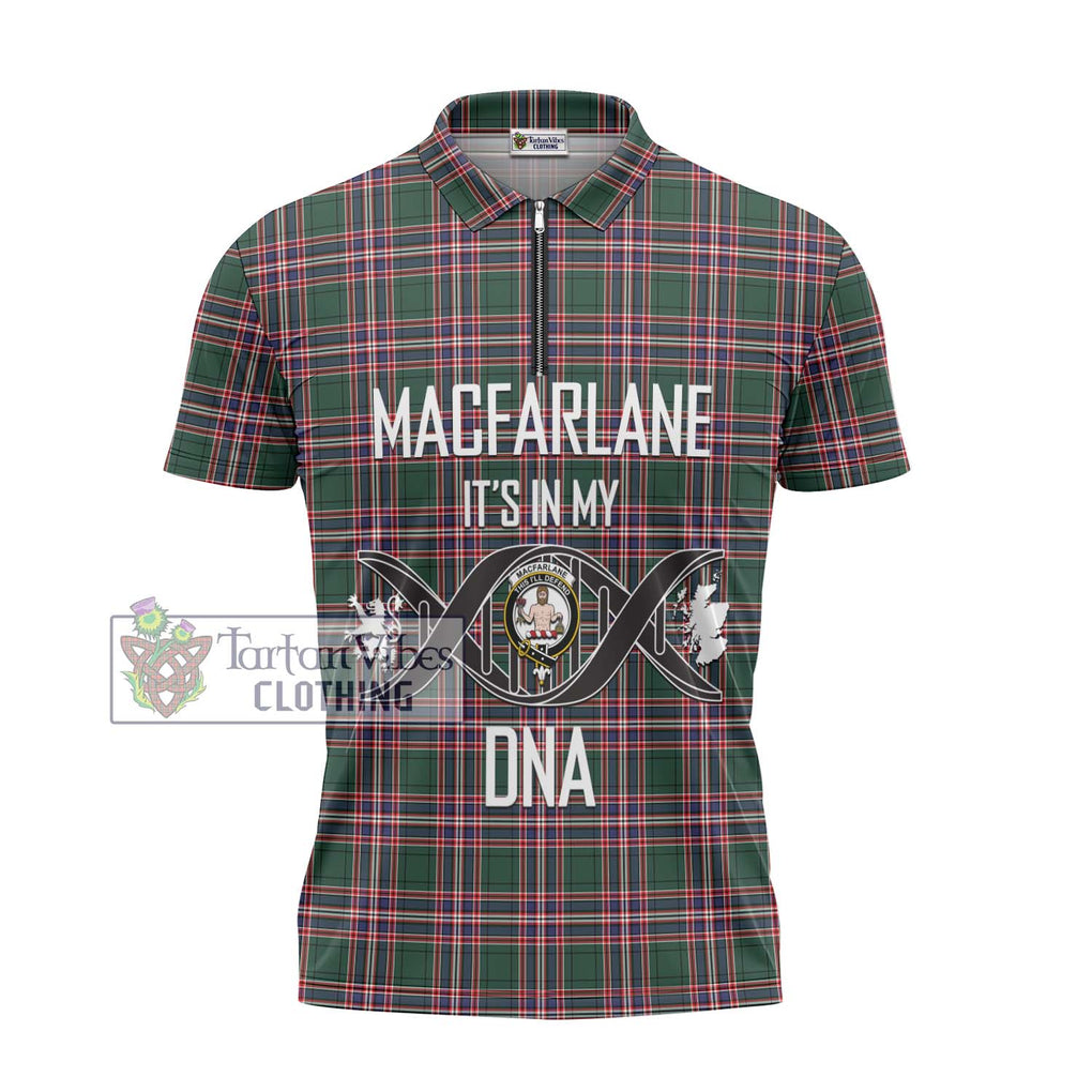 MacFarlane Hunting Modern Tartan Zipper Polo Shirt with Family Crest DNA In Me Style - Tartanvibesclothing Shop