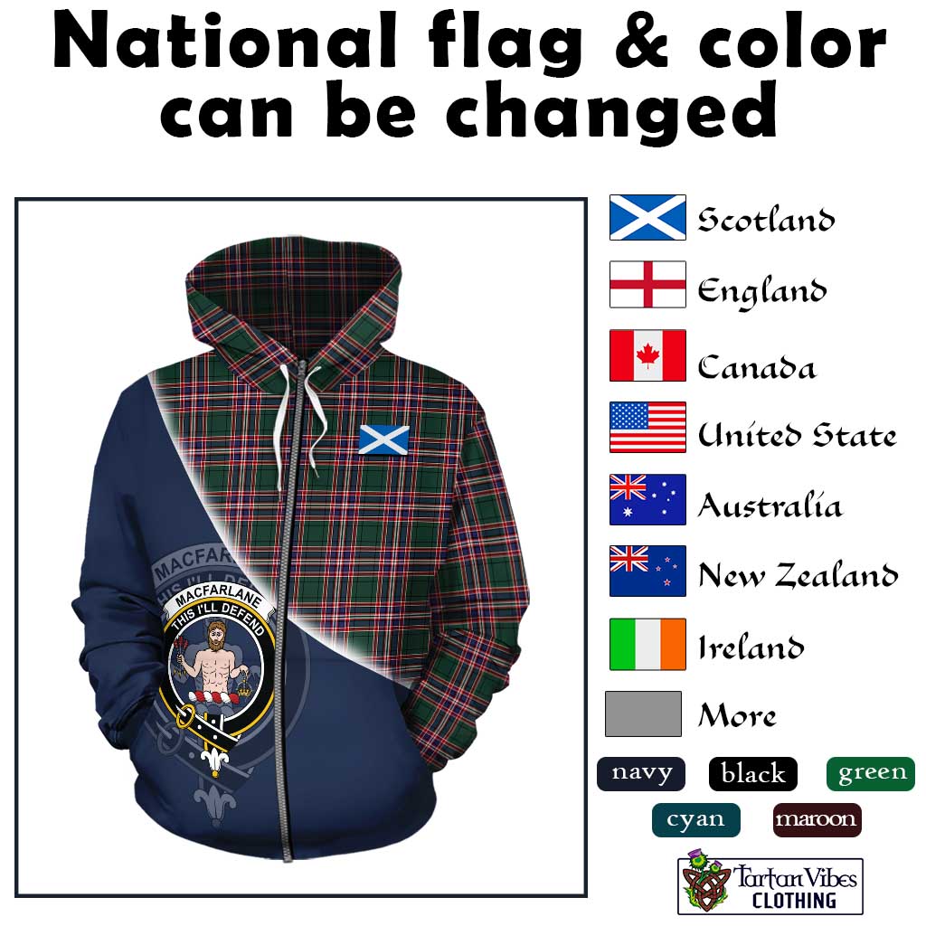 Tartan Vibes Clothing MacFarlane Hunting Modern Tartan Hoodie with Personalised National Flag and Family Crest Half Style