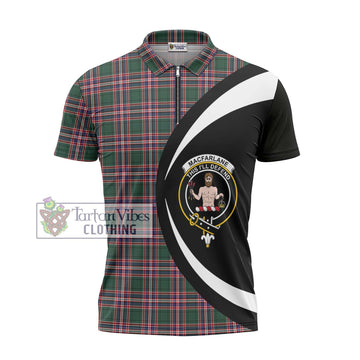 MacFarlane Hunting Modern Tartan Zipper Polo Shirt with Family Crest Circle Style