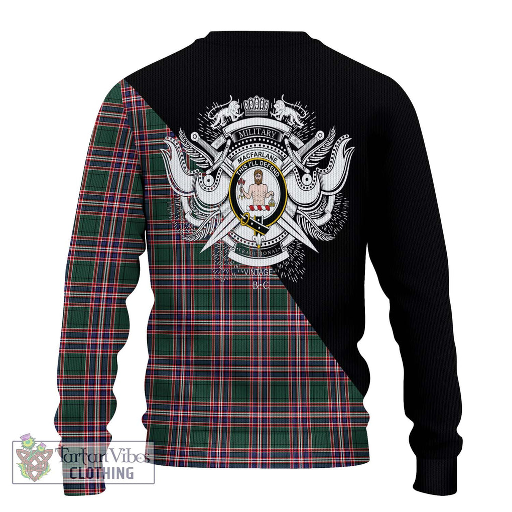 MacFarlane Hunting Modern Tartan Knitted Sweater with Family Crest and Military Logo Style - Tartanvibesclothing Shop