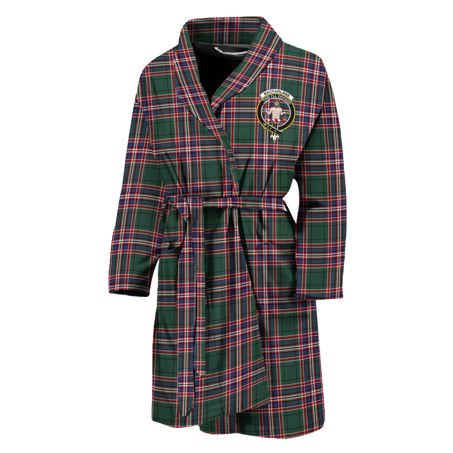 MacFarlane Hunting Modern Tartan Bathrobe with Family Crest Unisex M - Tartan Vibes Clothing