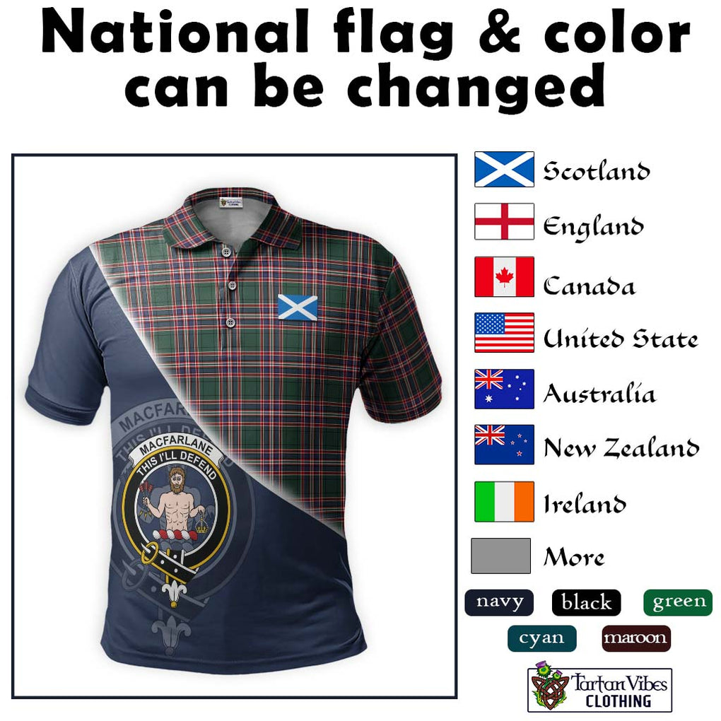 MacFarlane Hunting Modern Tartan Polo Shirt with Personalised National Flag and Family Crest Half Style - Tartanvibesclothing Shop