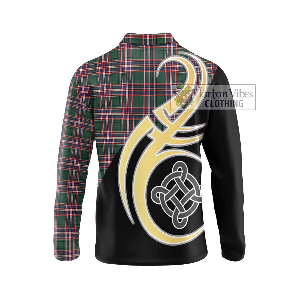 MacFarlane Hunting Modern Tartan Long Sleeve Polo Shirt with Family Crest and Celtic Symbol Style - Tartan Vibes Clothing