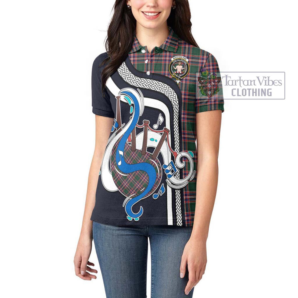 MacFarlane Hunting Modern Tartan Women's Polo Shirt with Epic Bagpipe Style - Tartanvibesclothing Shop