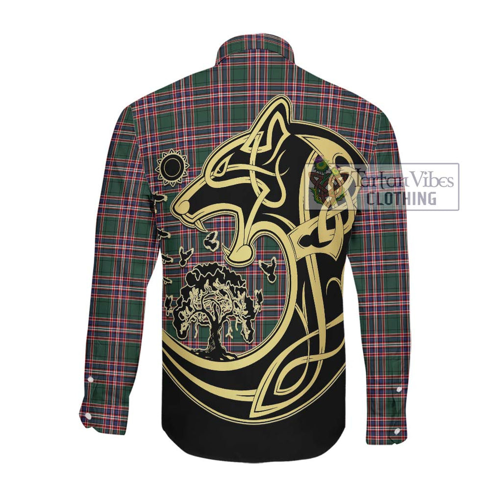 MacFarlane Hunting Modern Tartan Long Sleeve Button Shirt with Family Crest Celtic Wolf Style Men's Shirt - Tartan Vibes Clothing