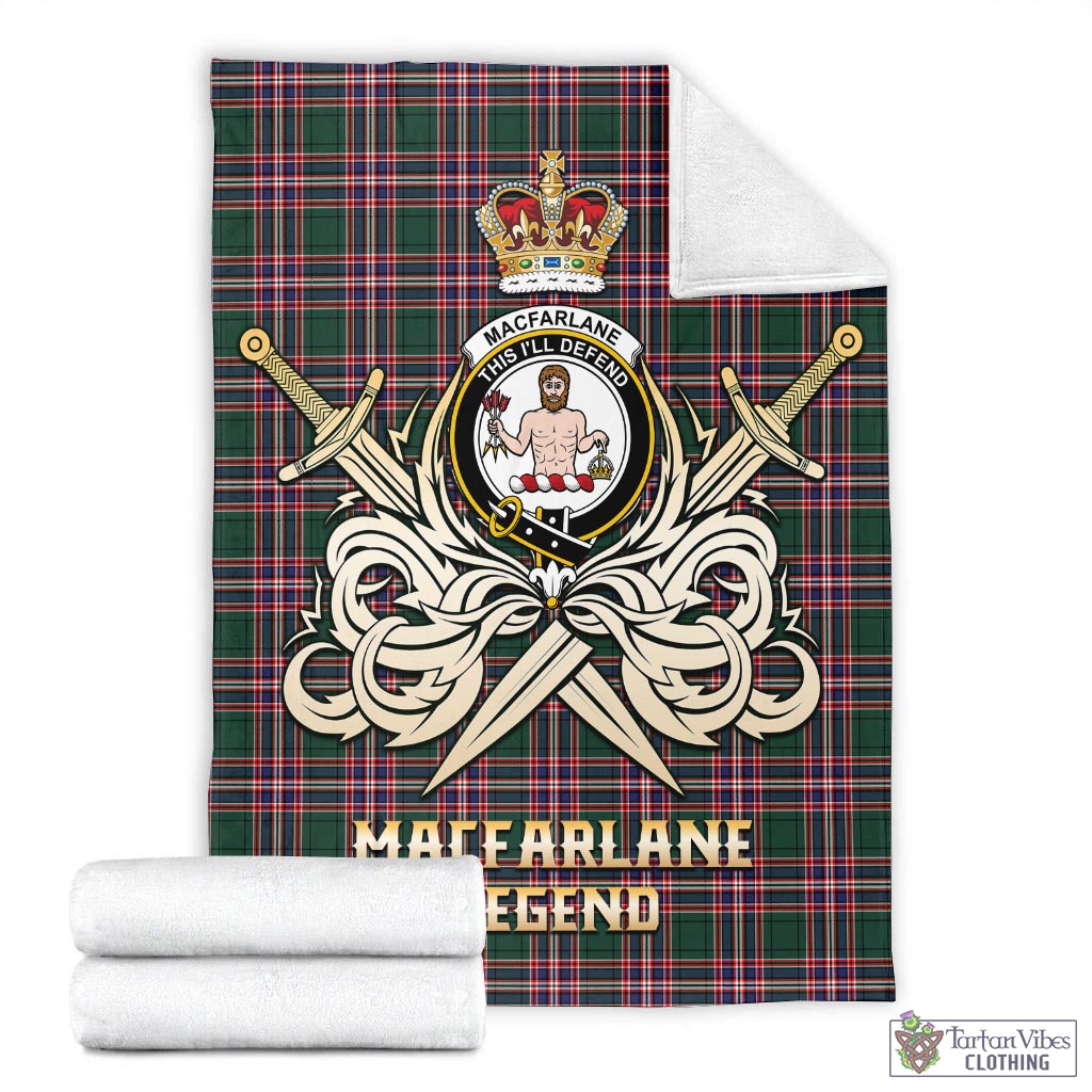 Tartan Vibes Clothing MacFarlane Hunting Modern Tartan Blanket with Clan Crest and the Golden Sword of Courageous Legacy