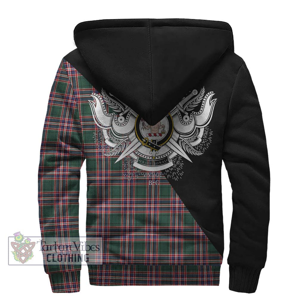 MacFarlane Hunting Modern Tartan Sherpa Hoodie with Family Crest and Military Logo Style - Tartanvibesclothing Shop