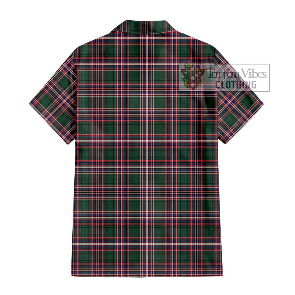 MacFarlane Hunting Modern Tartan Short Sleeve Button Shirt with Family Crest DNA In Me Style - Tartanvibesclothing Shop