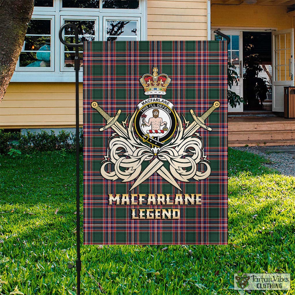 Tartan Vibes Clothing MacFarlane Hunting Modern Tartan Flag with Clan Crest and the Golden Sword of Courageous Legacy