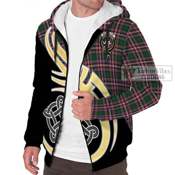 MacFarlane Hunting Modern Tartan Sherpa Hoodie with Family Crest and Celtic Symbol Style