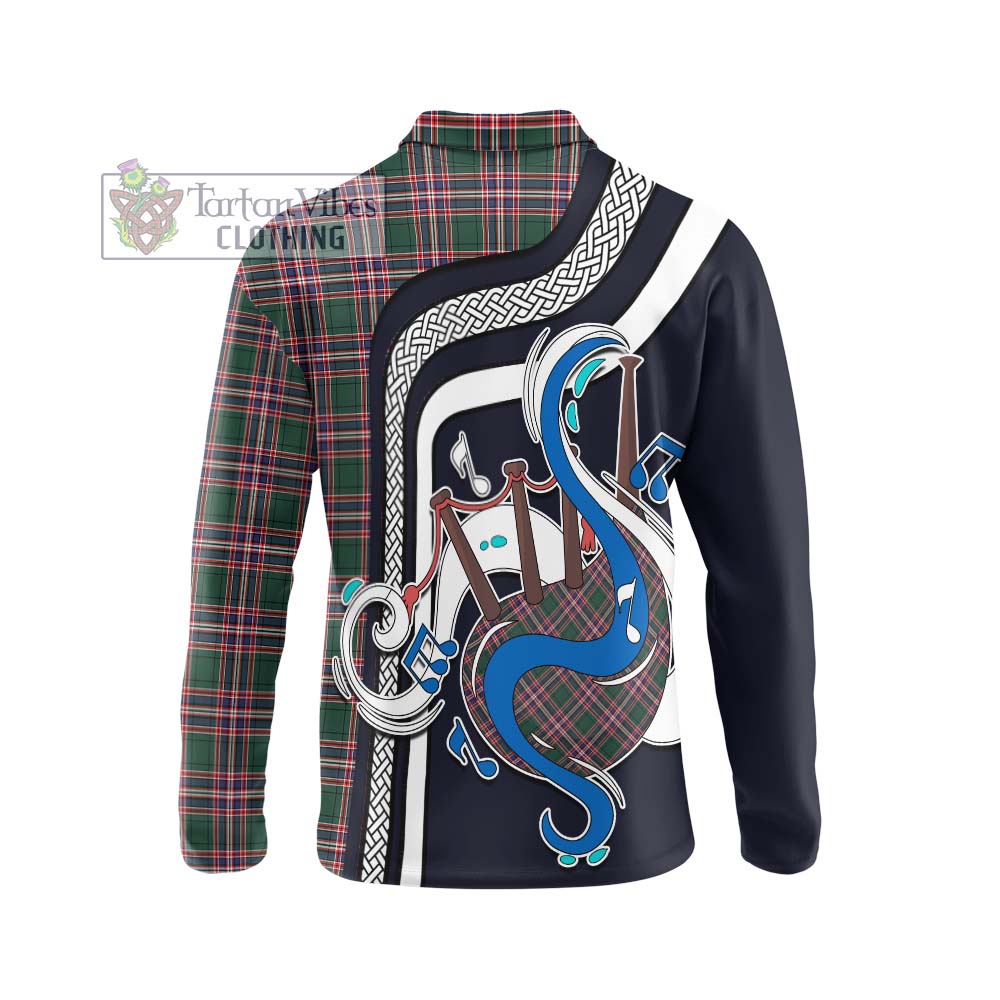 Tartan Vibes Clothing MacFarlane Hunting Modern Tartan Long Sleeve Polo Shirt with Epic Bagpipe Style