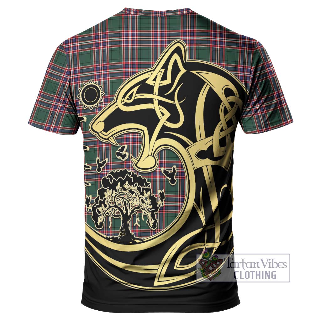 Tartan Vibes Clothing MacFarlane Hunting Modern Tartan T-Shirt with Family Crest Celtic Wolf Style