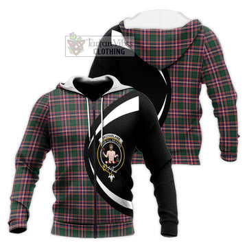 MacFarlane Hunting Modern Tartan Knitted Hoodie with Family Crest Circle Style