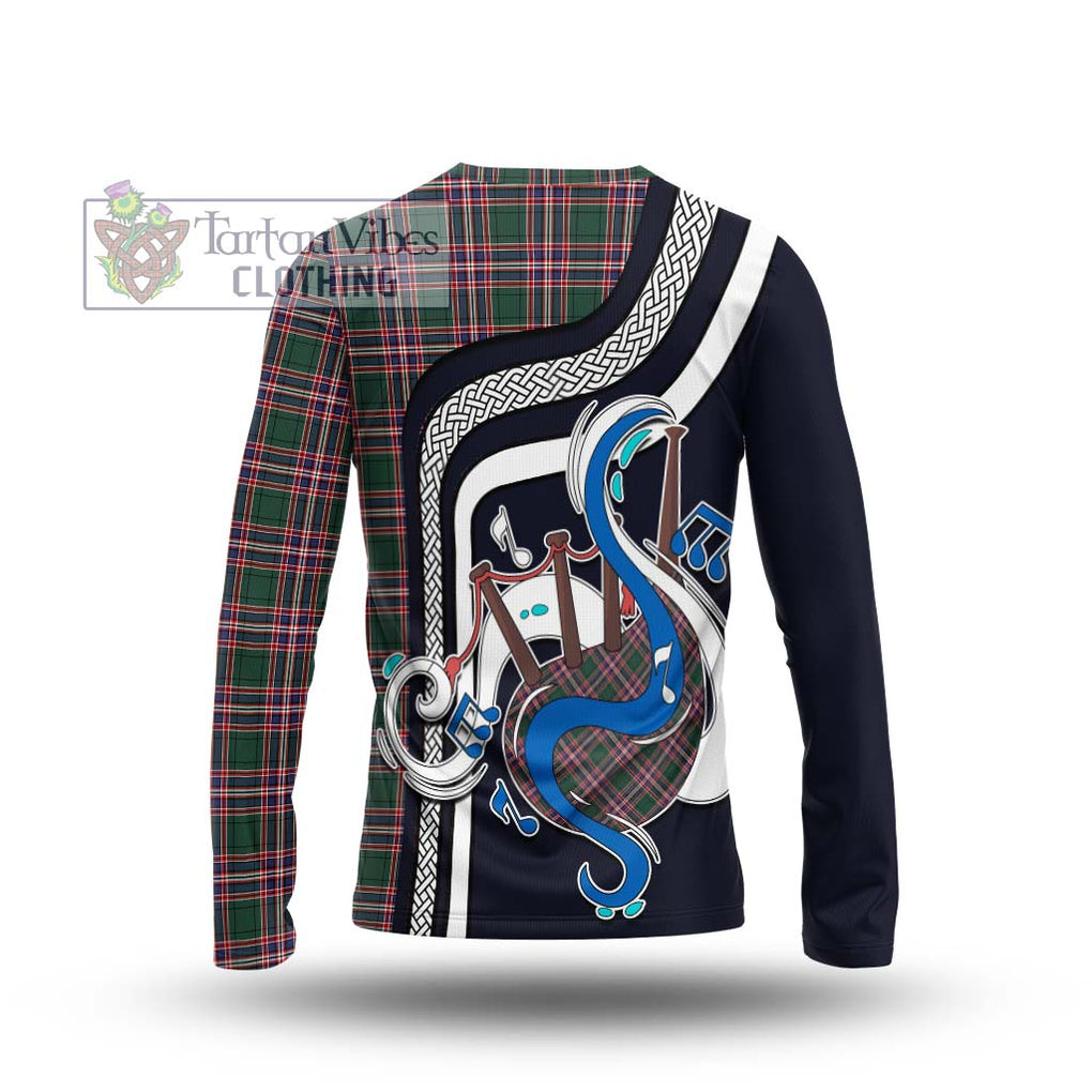 Tartan Vibes Clothing MacFarlane Hunting Modern Tartan Long Sleeve T-Shirt with Epic Bagpipe Style