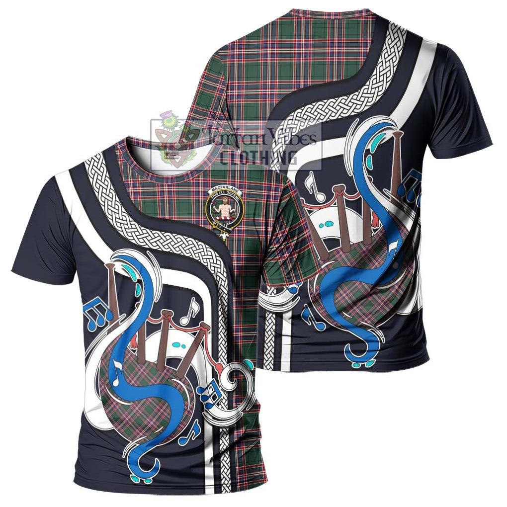 MacFarlane Hunting Modern Tartan T-Shirt with Epic Bagpipe Style - Tartanvibesclothing Shop