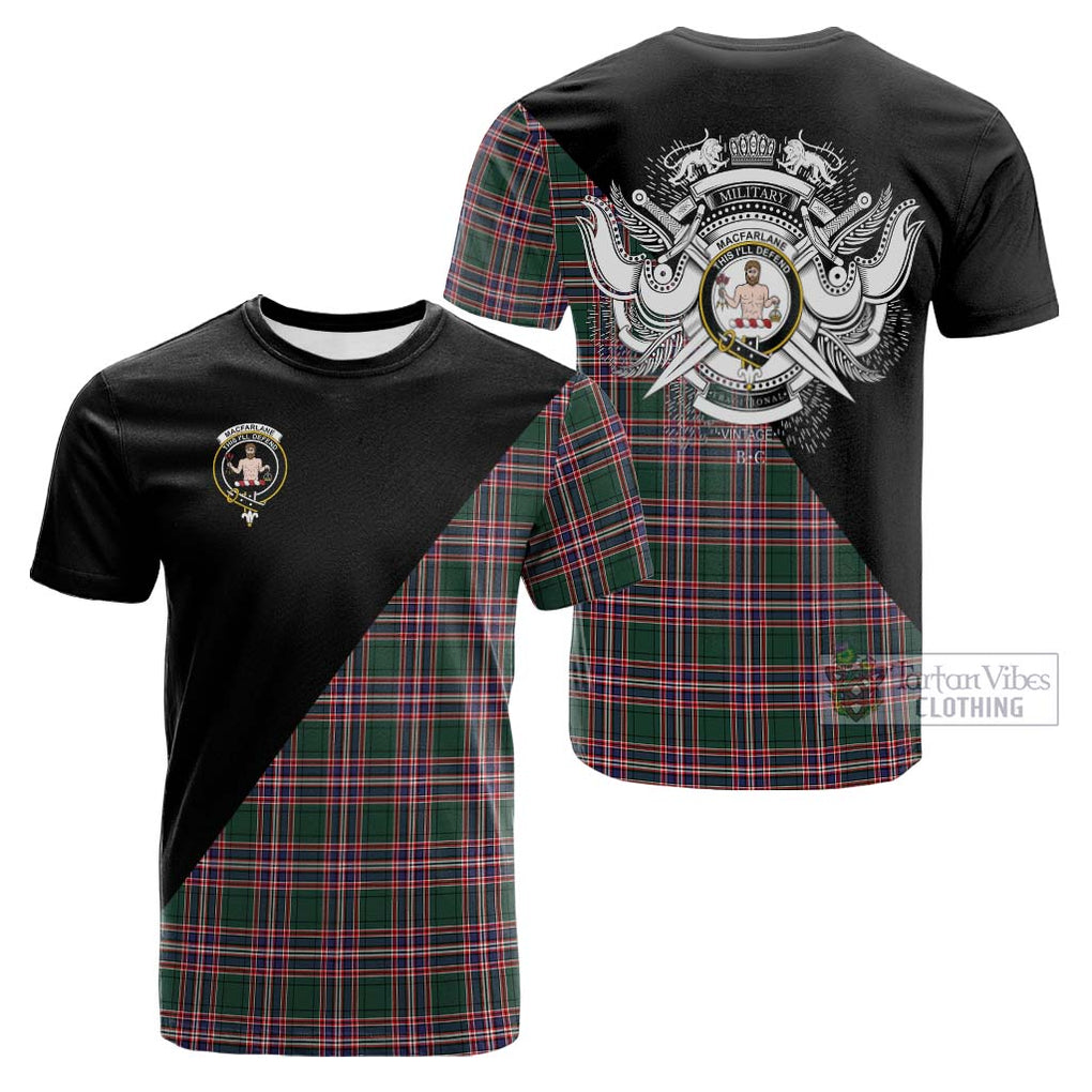 Tartan Vibes Clothing MacFarlane Hunting Modern Tartan Cotton T-shirt with Family Crest and Military Logo Style