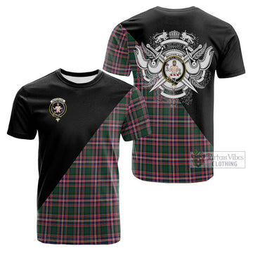 MacFarlane Hunting Modern Tartan Cotton T-shirt with Family Crest and Military Logo Style