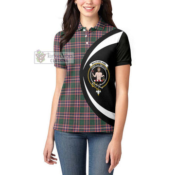 MacFarlane Hunting Modern Tartan Women's Polo Shirt with Family Crest Circle Style