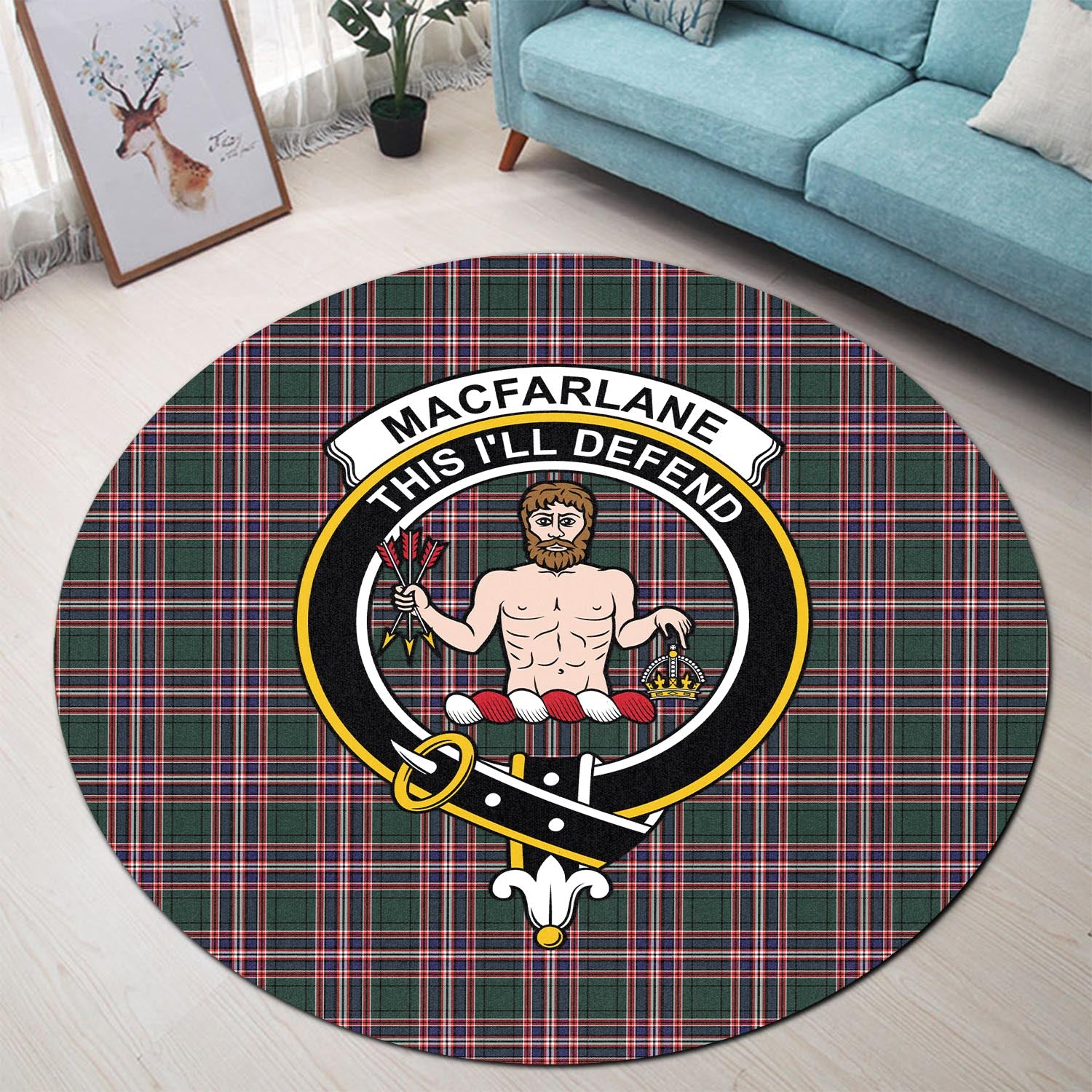 macfarlane-hunting-modern-tartan-round-rug-with-family-crest