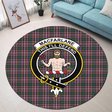 MacFarlane Hunting Modern Tartan Round Rug with Family Crest