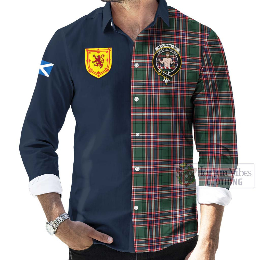 Tartan Vibes Clothing MacFarlane Hunting Modern Tartan Long Sleeve Button Shirt with Scottish Lion Royal Arm Half Style