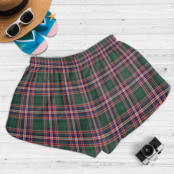 MacFarlane Hunting Modern Tartan Womens Shorts with Family Crest