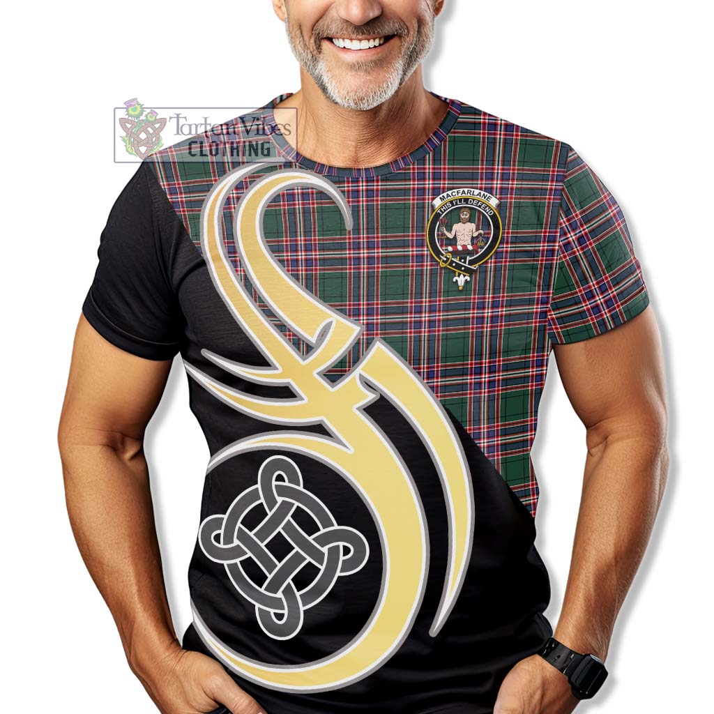 Tartan Vibes Clothing MacFarlane Hunting Modern Tartan T-Shirt with Family Crest and Celtic Symbol Style