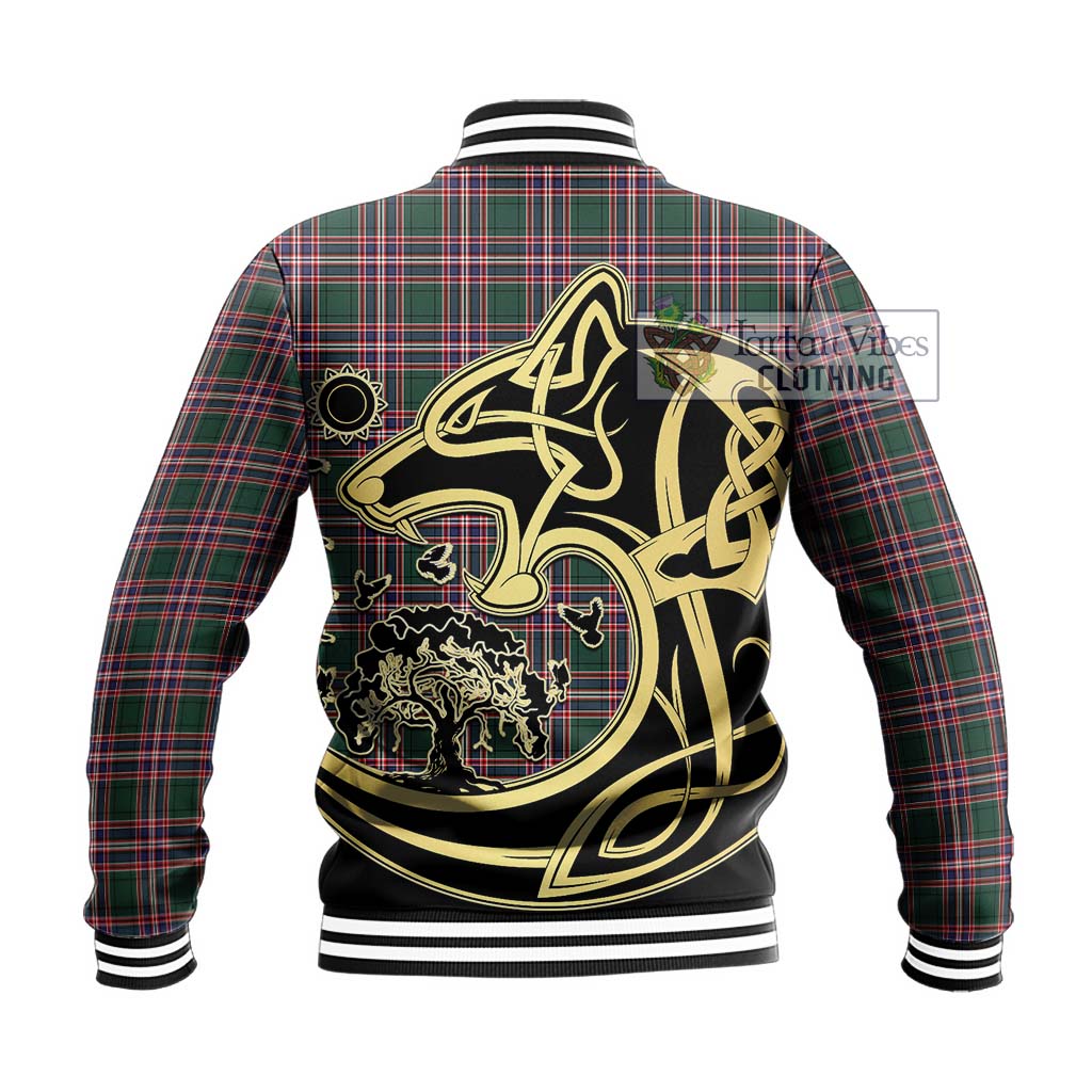 Tartan Vibes Clothing MacFarlane Hunting Modern Tartan Baseball Jacket with Family Crest Celtic Wolf Style