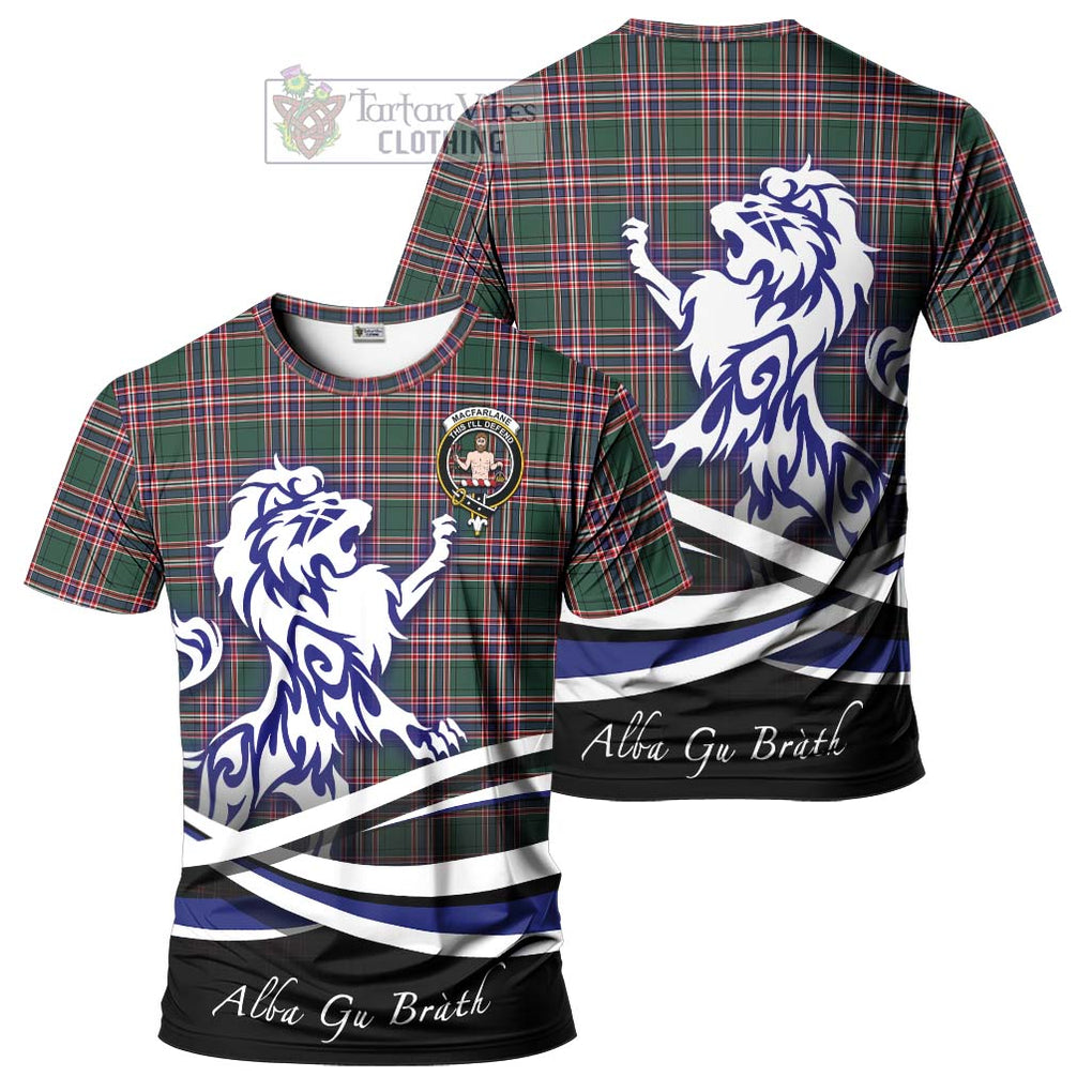 Tartan Vibes Clothing MacFarlane Hunting Modern Tartan Cotton T-shirt with Alba Gu Brath Regal Lion Emblem