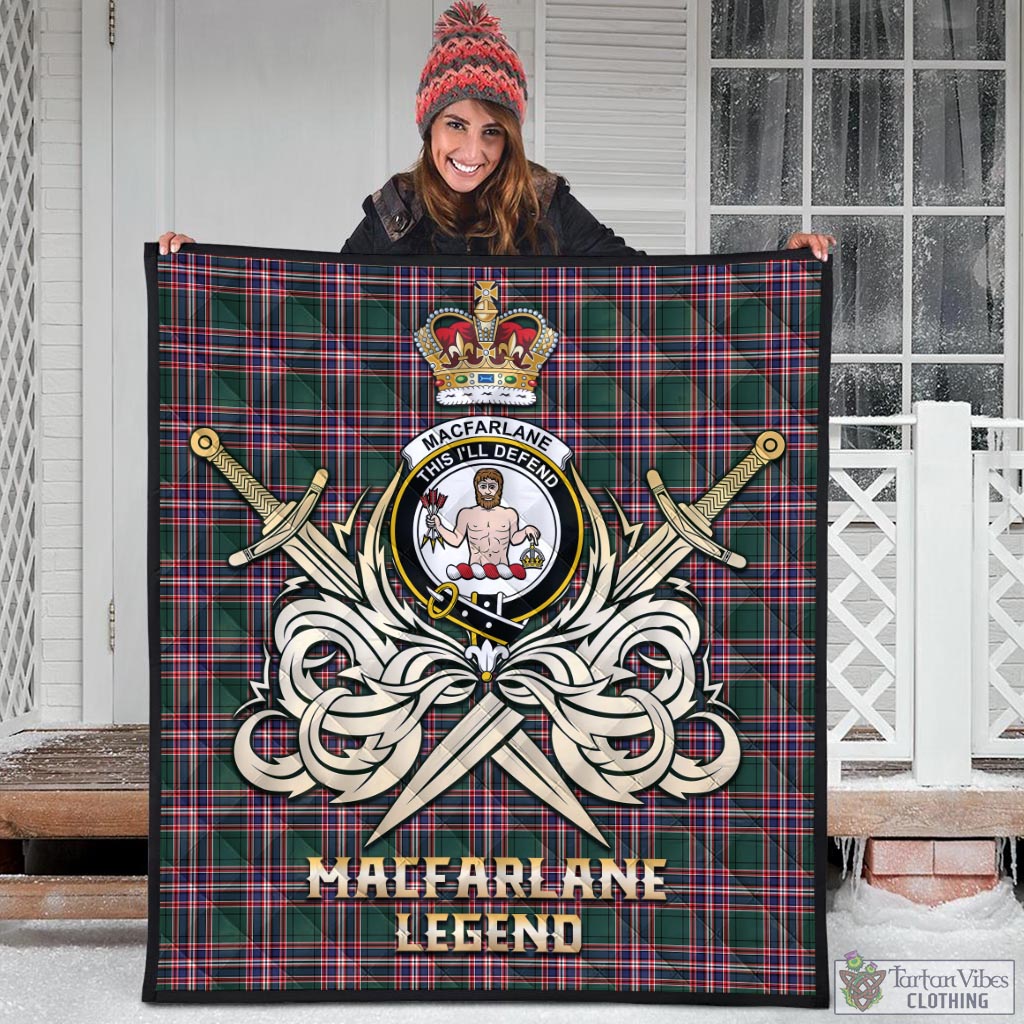 Tartan Vibes Clothing MacFarlane Hunting Modern Tartan Quilt with Clan Crest and the Golden Sword of Courageous Legacy