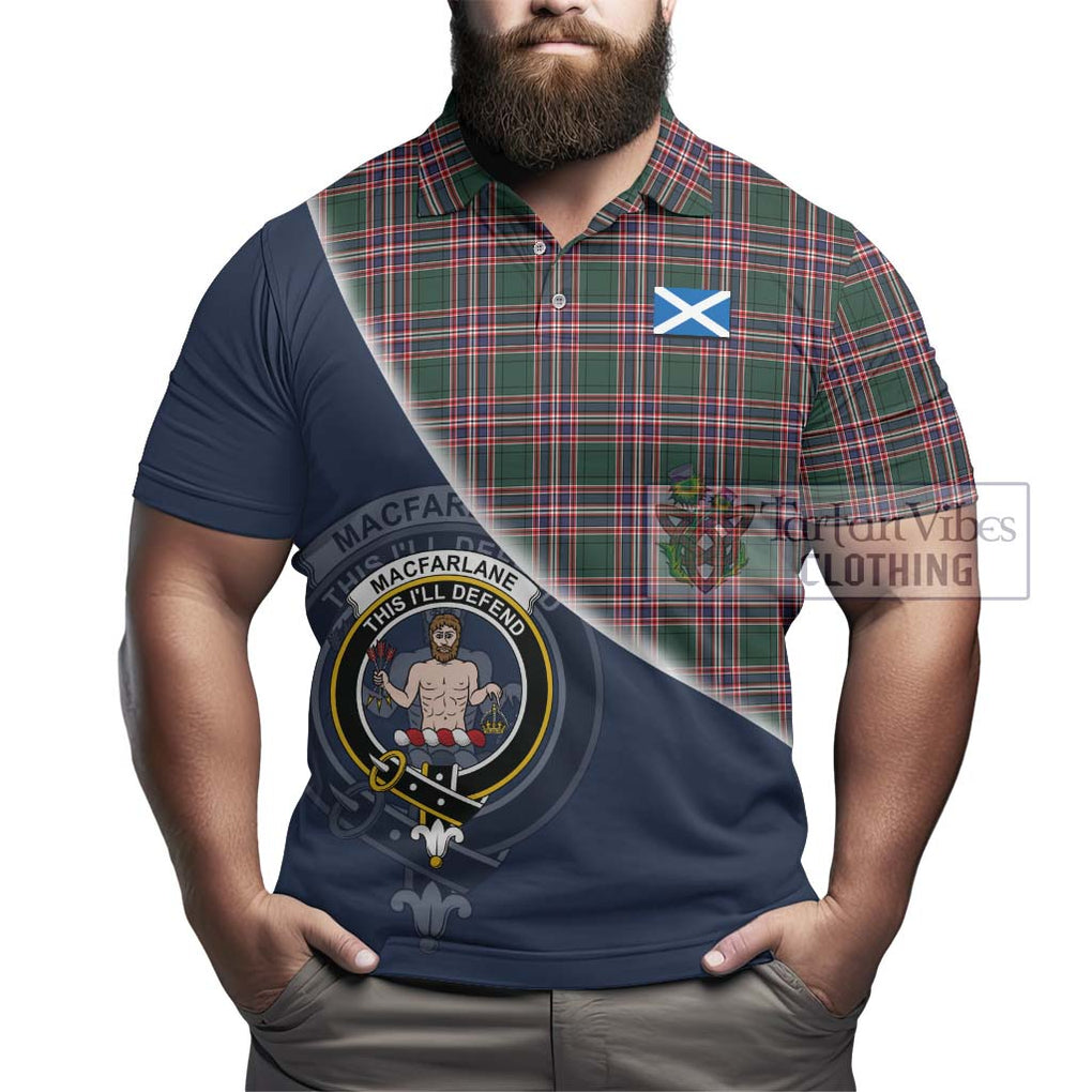 MacFarlane Hunting Modern Tartan Polo Shirt with Personalised National Flag and Family Crest Half Style - Tartanvibesclothing Shop